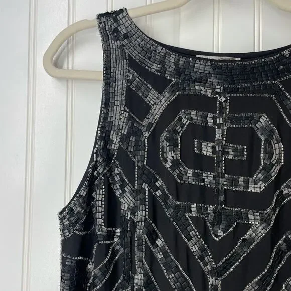 VIE LA V Women’s Size 6 Black Beaded Shift Cocktail Dress LBD Evening Party - Picture 5 of 6